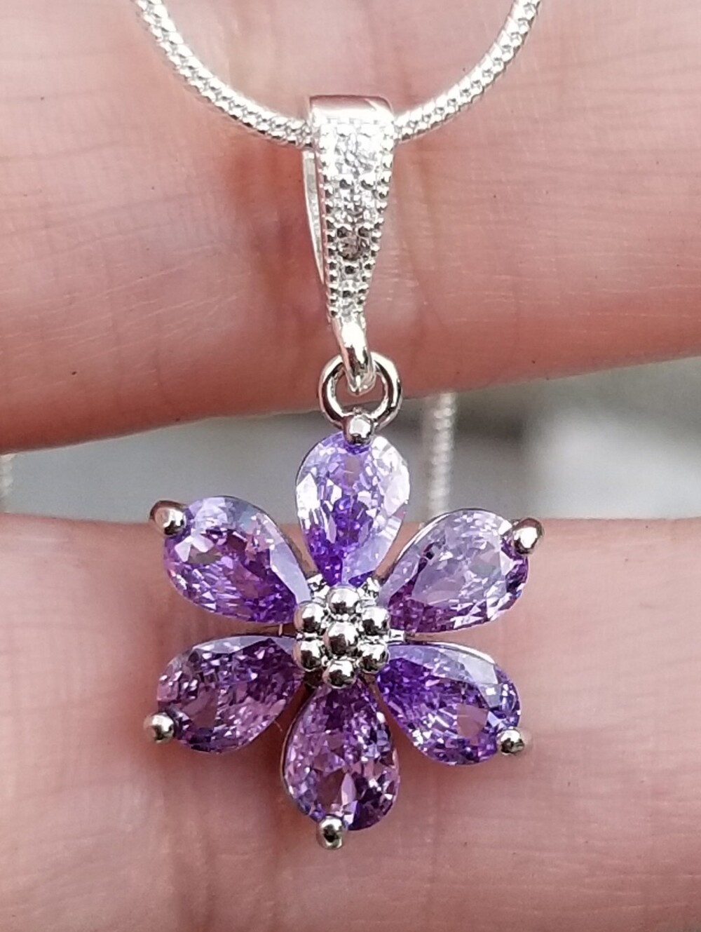 Sterling Silver Purple Alexandrite Flower Pendant Necklace, Alexandrite Jewelry